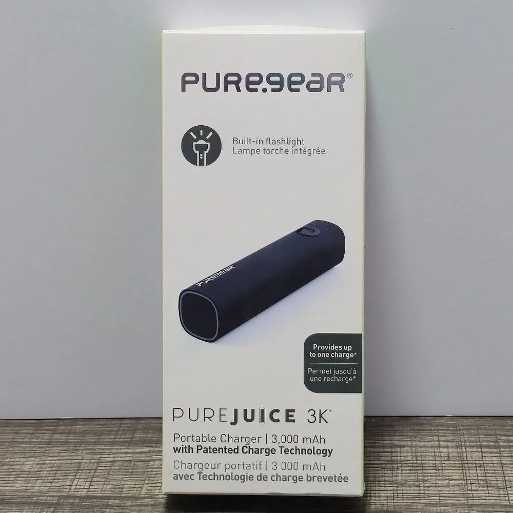 PureGear Pure Juice 3,000mah Rechargeable Battery Pack Black and Flashlight NIB
